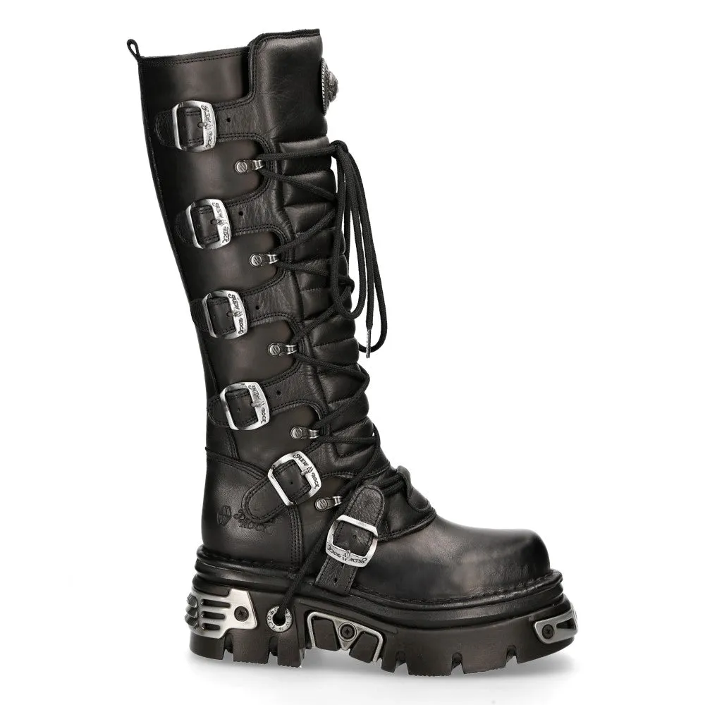 272 Metallic Goth Leather Buckle Boots Punk