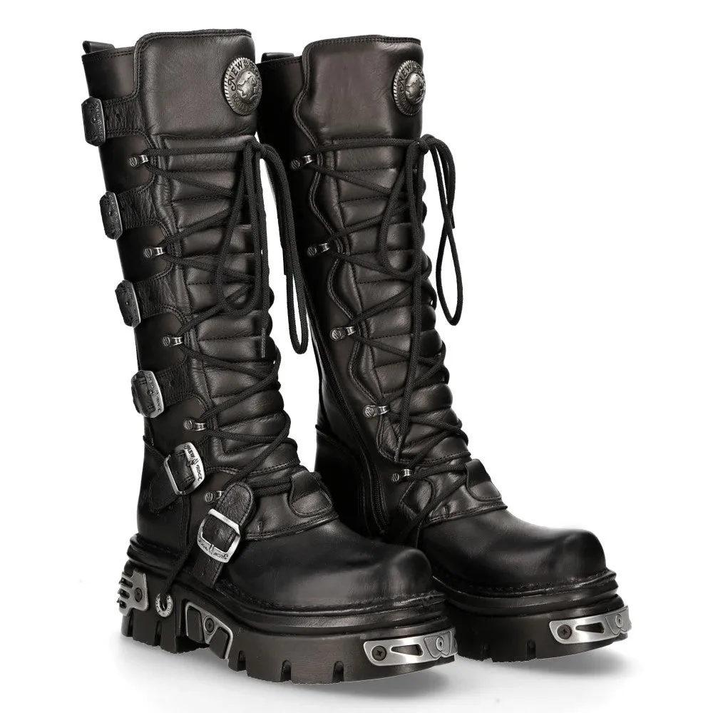 272 Metallic Goth Leather Buckle Boots Punk