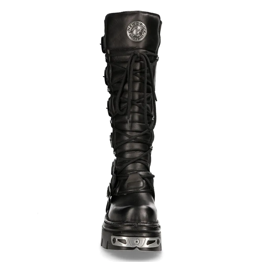 272 Metallic Goth Leather Buckle Boots Punk