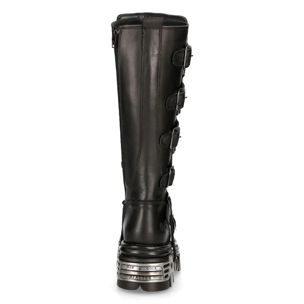 272 Metallic Goth Leather Buckle Boots Punk