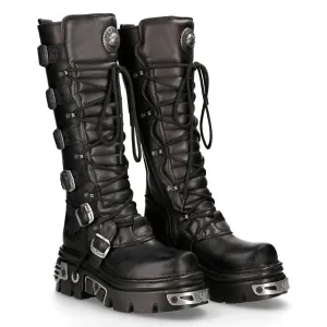 272 Metallic Goth Leather Buckle Boots Punk
