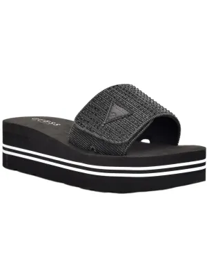 Abet Womens Rhinestone Slip On Slide Sandals