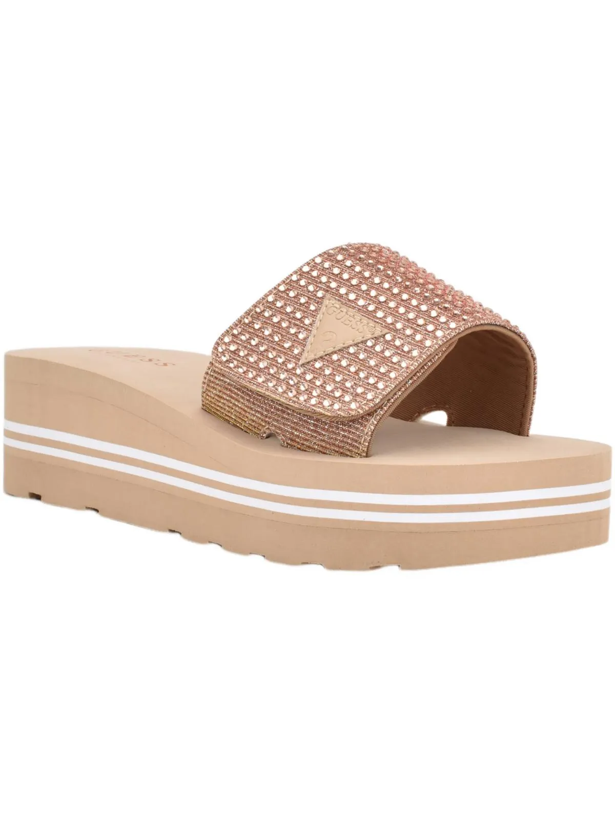 Abet Womens Rhinestone Slip On Slide Sandals