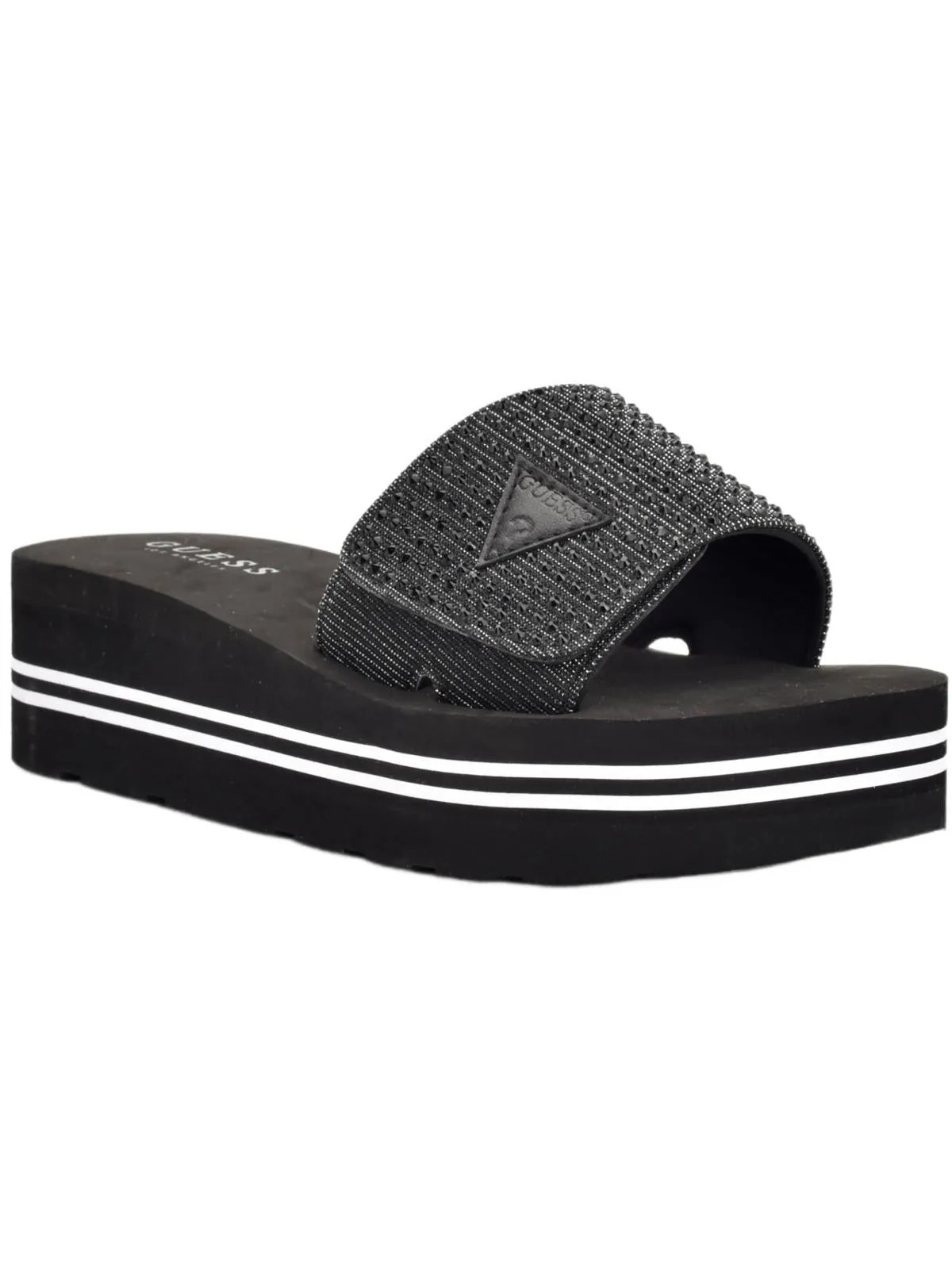 Abet Womens Rhinestone Slip On Slide Sandals