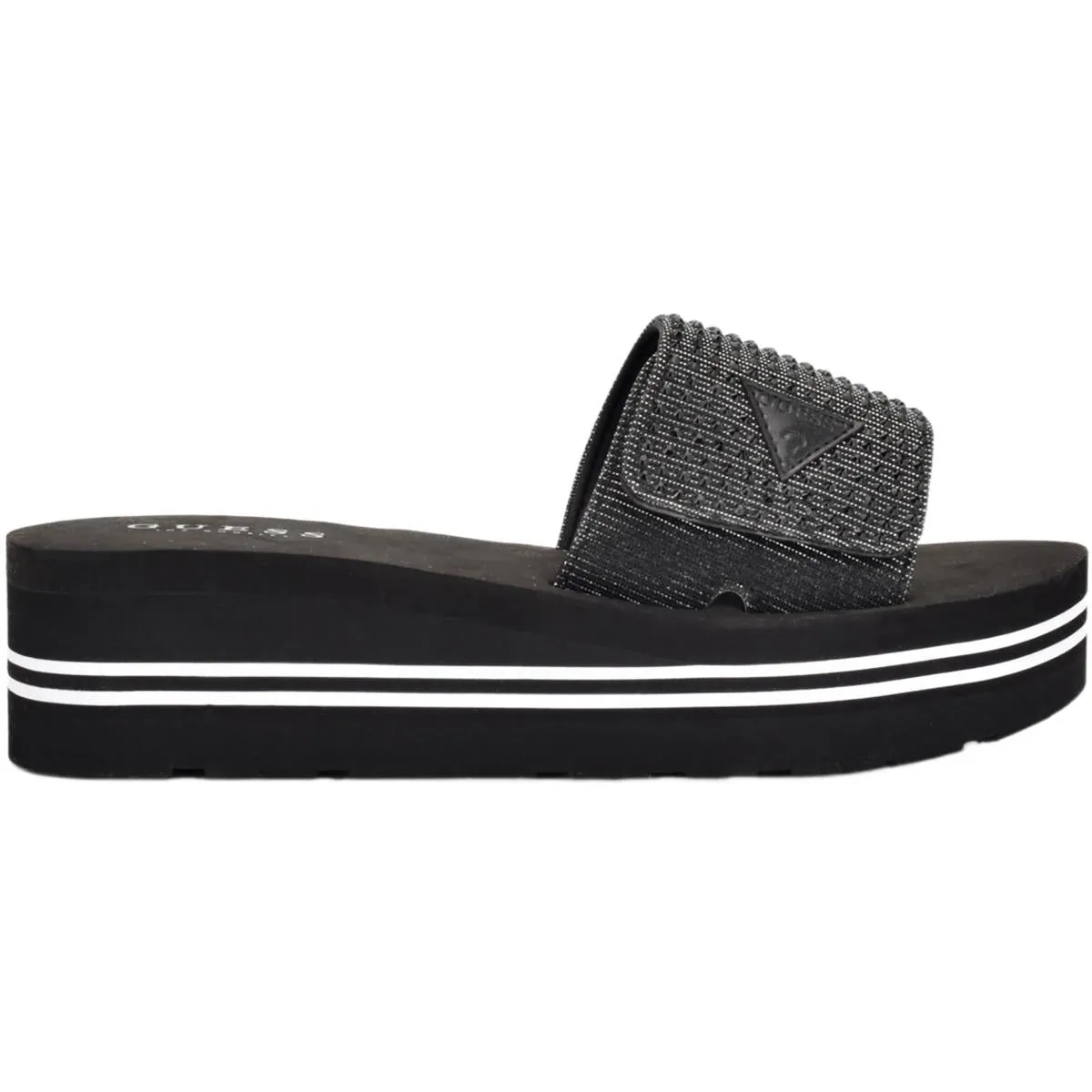 Abet Womens Rhinestone Slip On Slide Sandals
