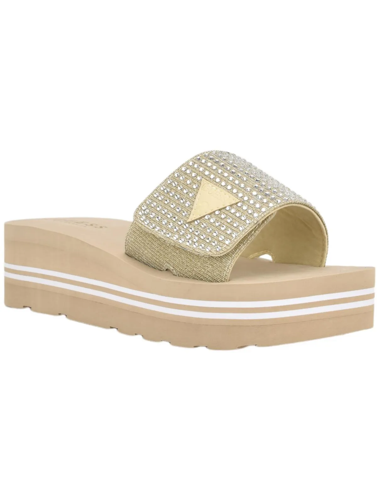 Abet Womens Rhinestone Slip On Slide Sandals