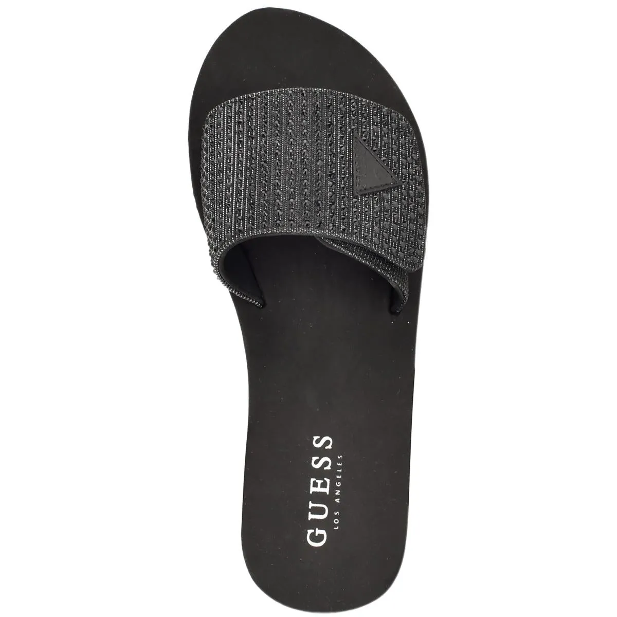 Abet Womens Rhinestone Slip On Slide Sandals