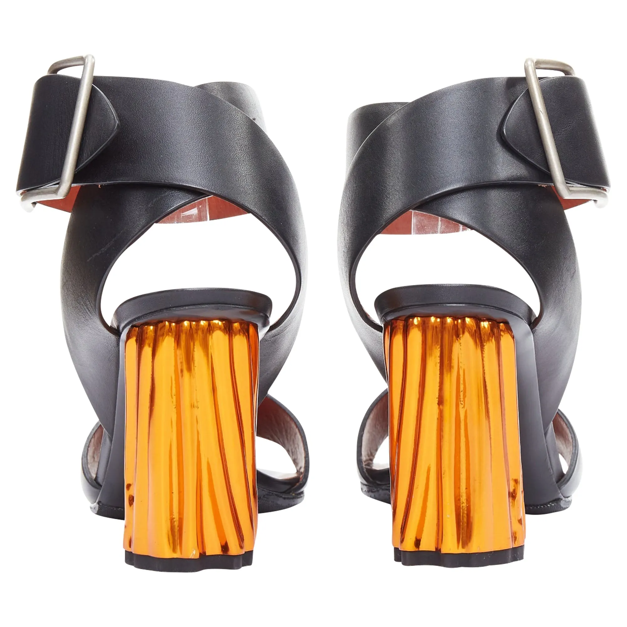 Acne Studios Obin metallic bark heel leather sandals
