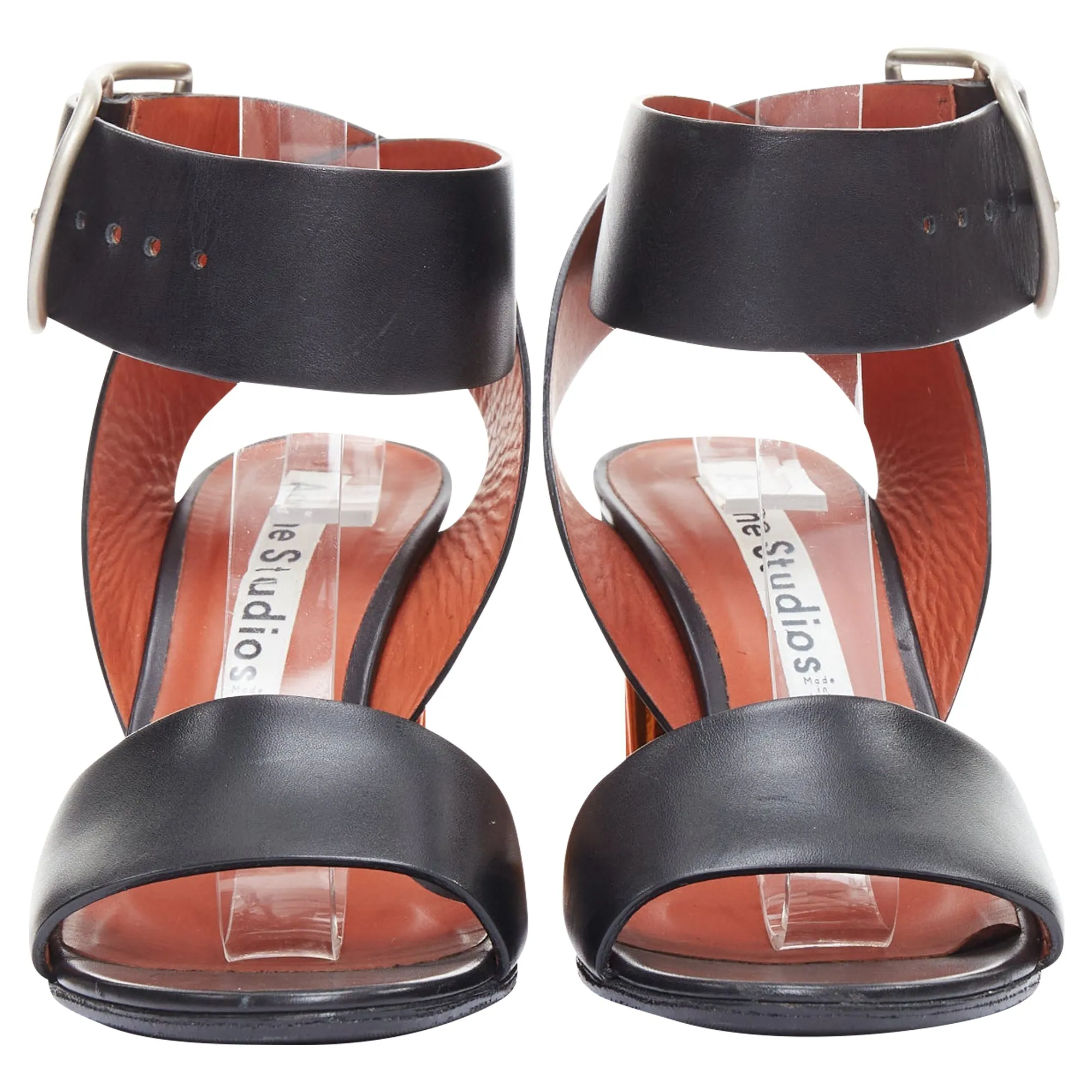 Acne Studios Obin metallic bark heel leather sandals