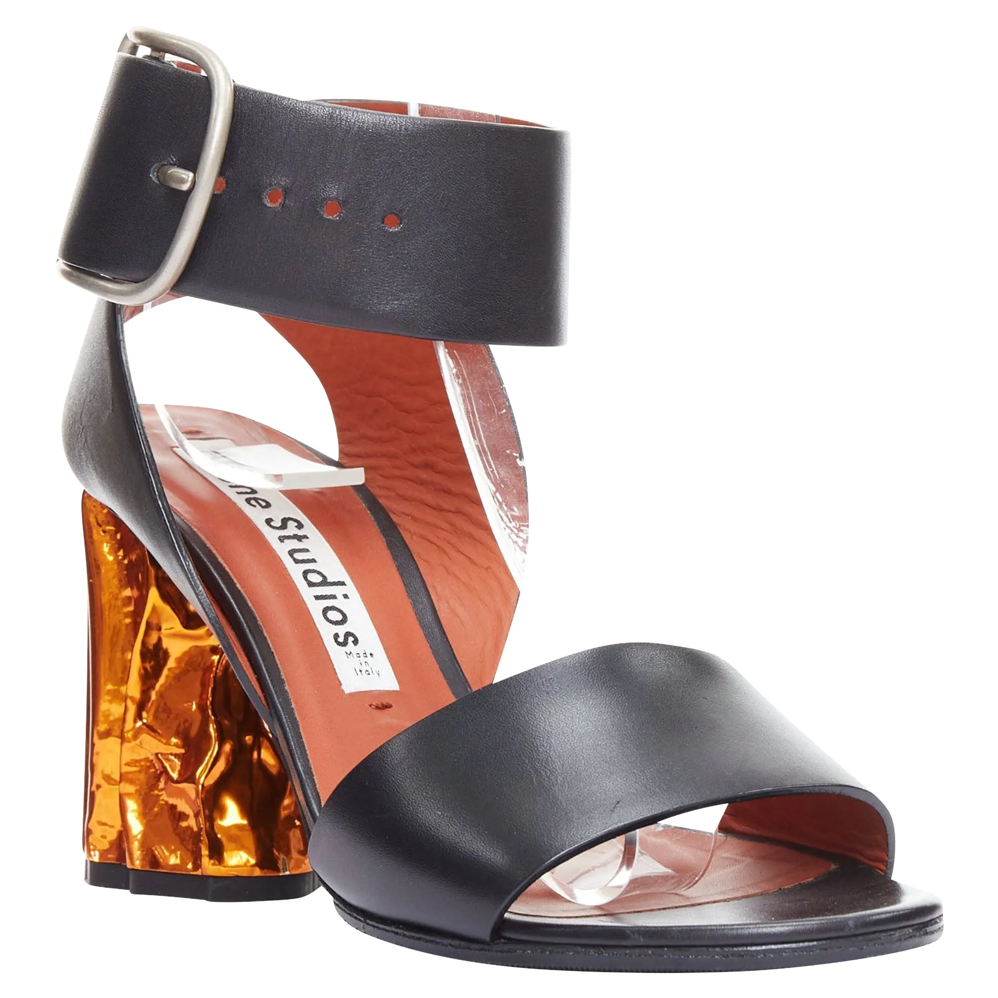 Acne Studios Obin metallic bark heel leather sandals