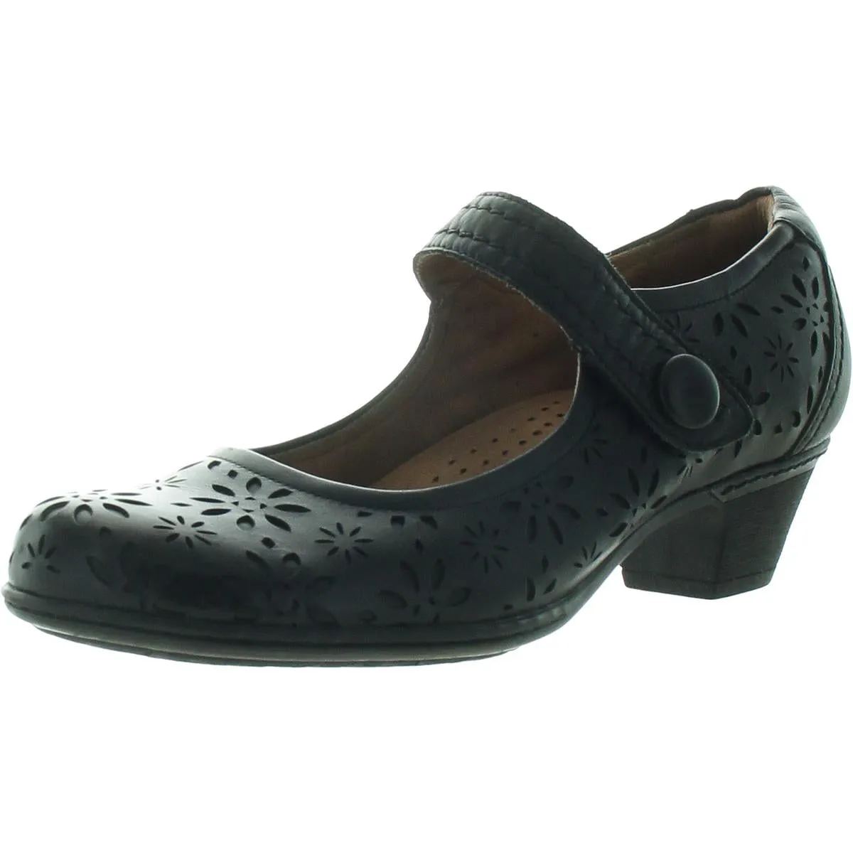 Alesia Womens Eyelet Leather Mary Jane Heels