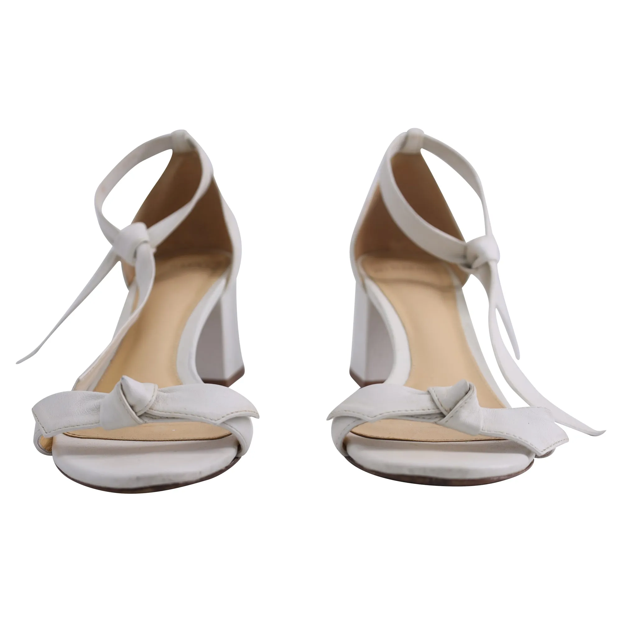 Alexandre Birman Ankle Strap Low Heel Sandals in White Leather