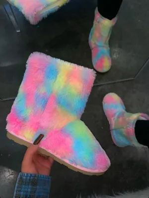 ALICE9 - PINK MULTICOLOR FUR BOOTS