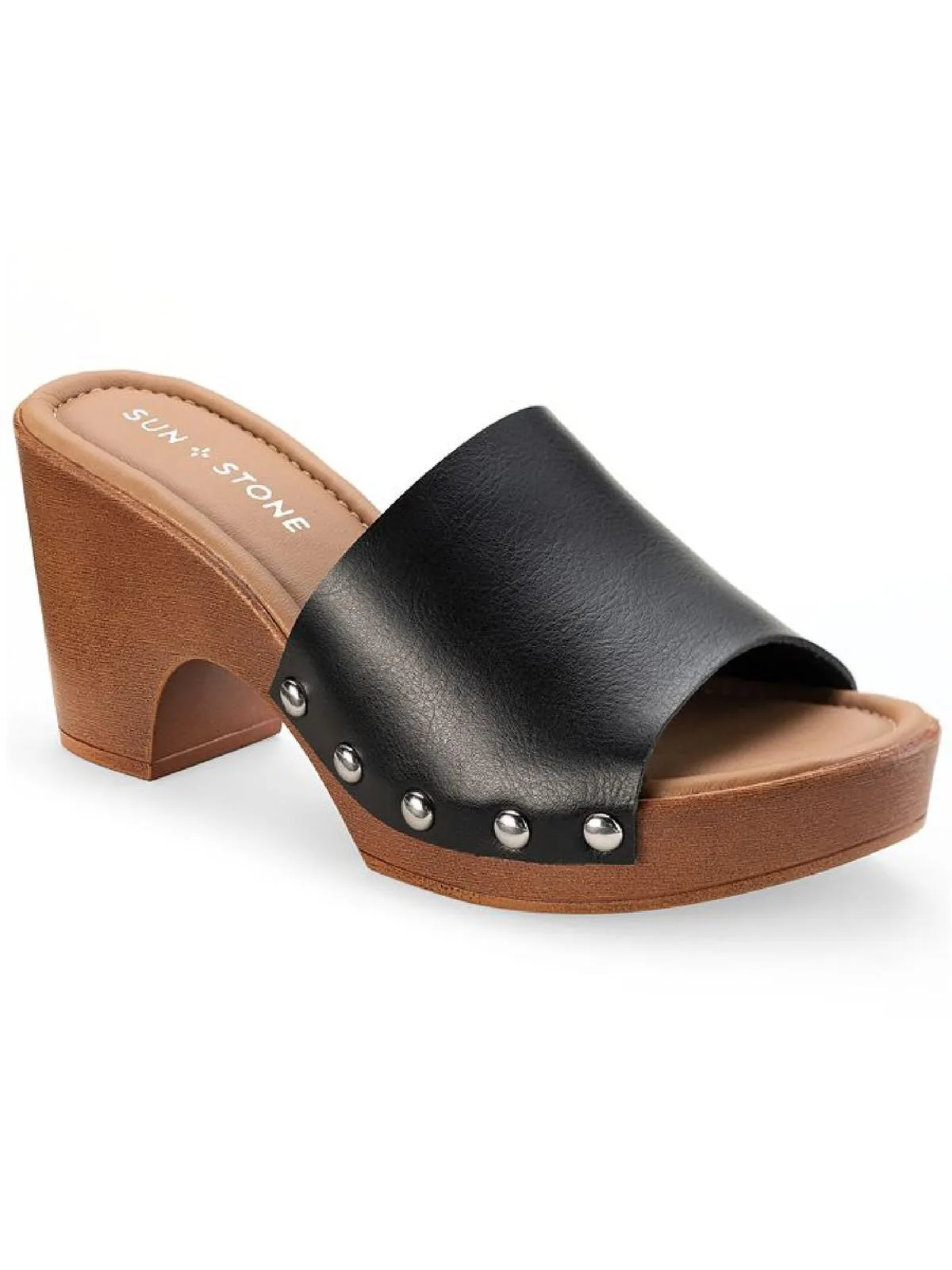 Alina Womens Faux Leather Studded Mule Sandals