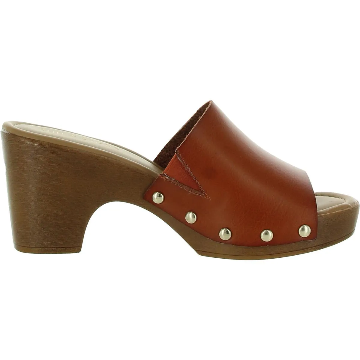 Alina Womens Faux Leather Studded Mule Sandals