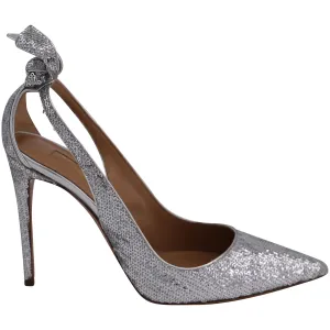 Aquazzura Bow Tie Sequined Pumps in Silver Leather