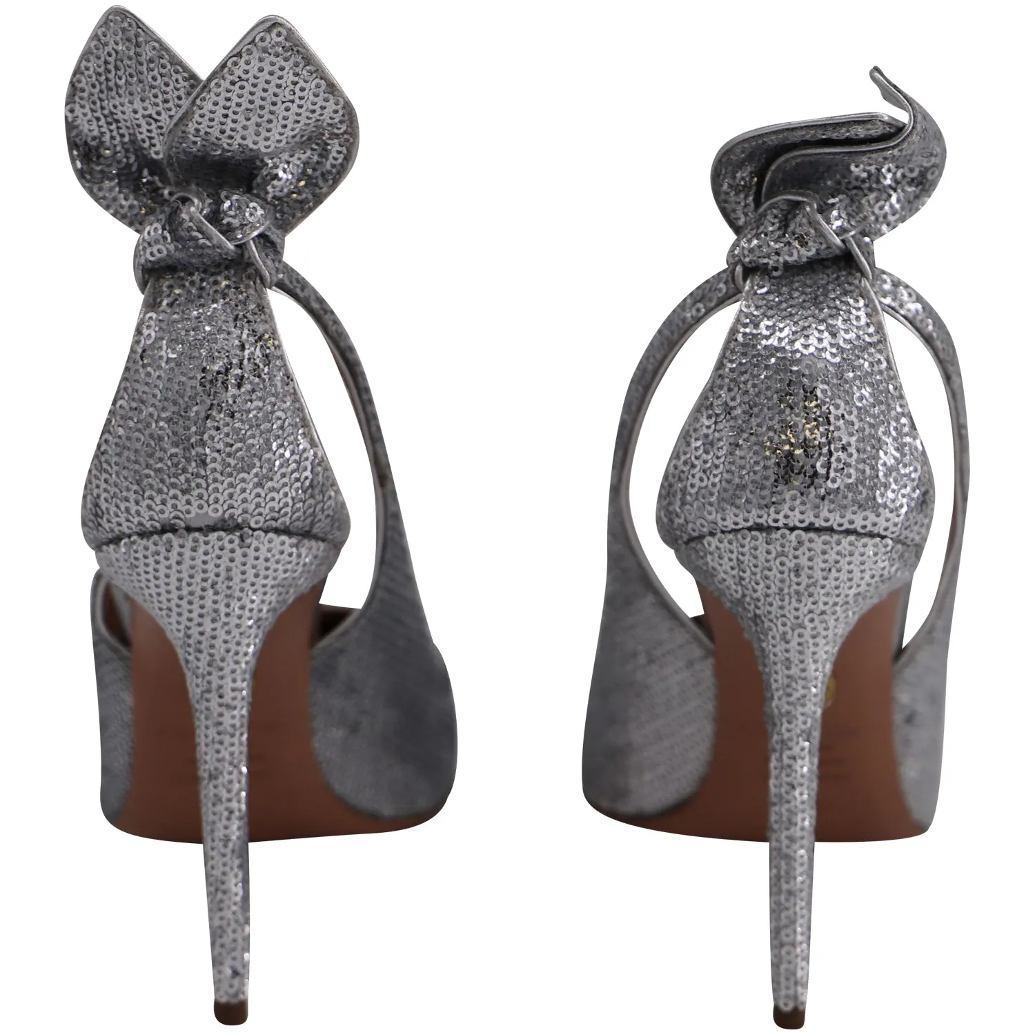 Aquazzura Bow Tie Sequined Pumps in Silver Leather