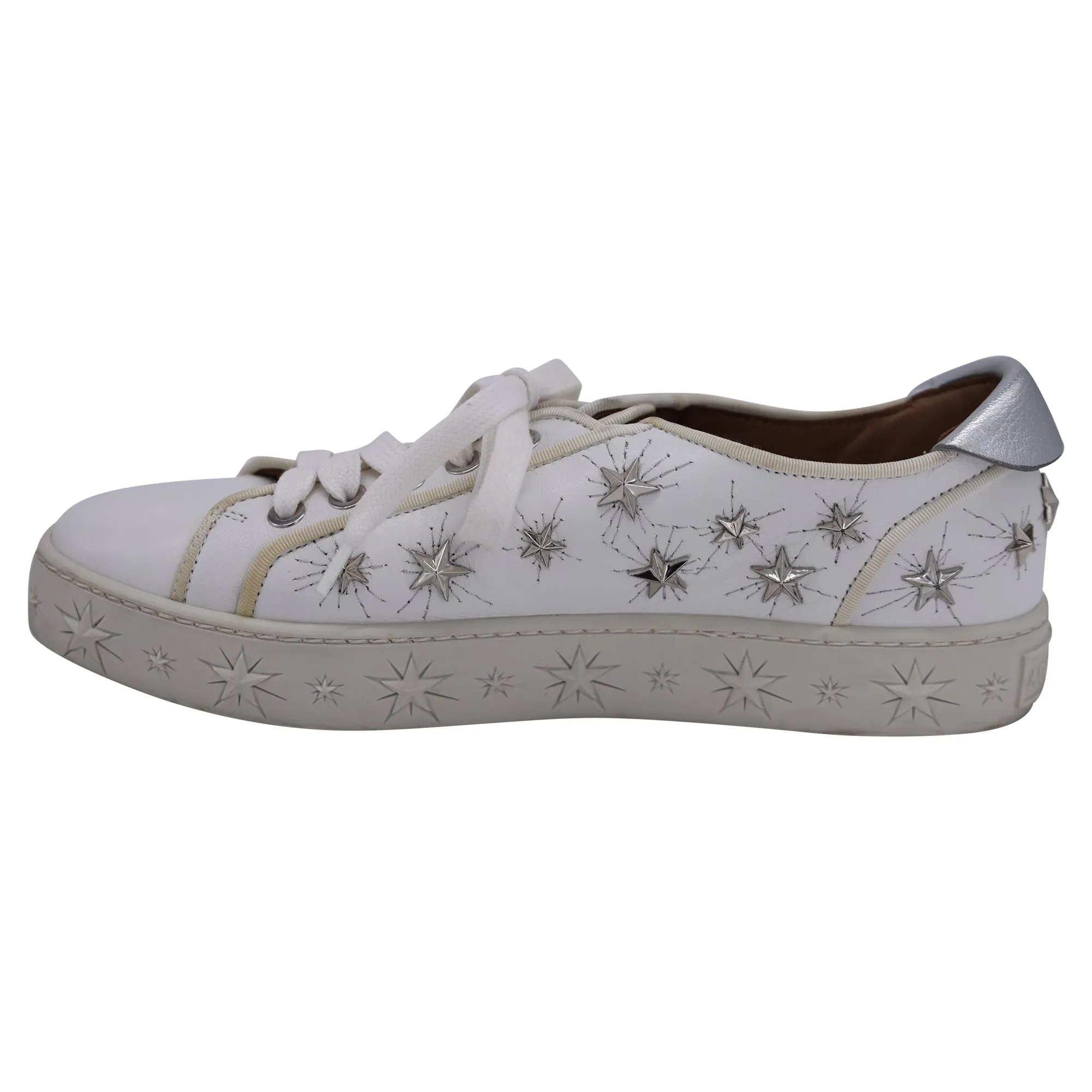 Aquazzura Cosmic Star-Stud Low-Top Trainers in White Leather