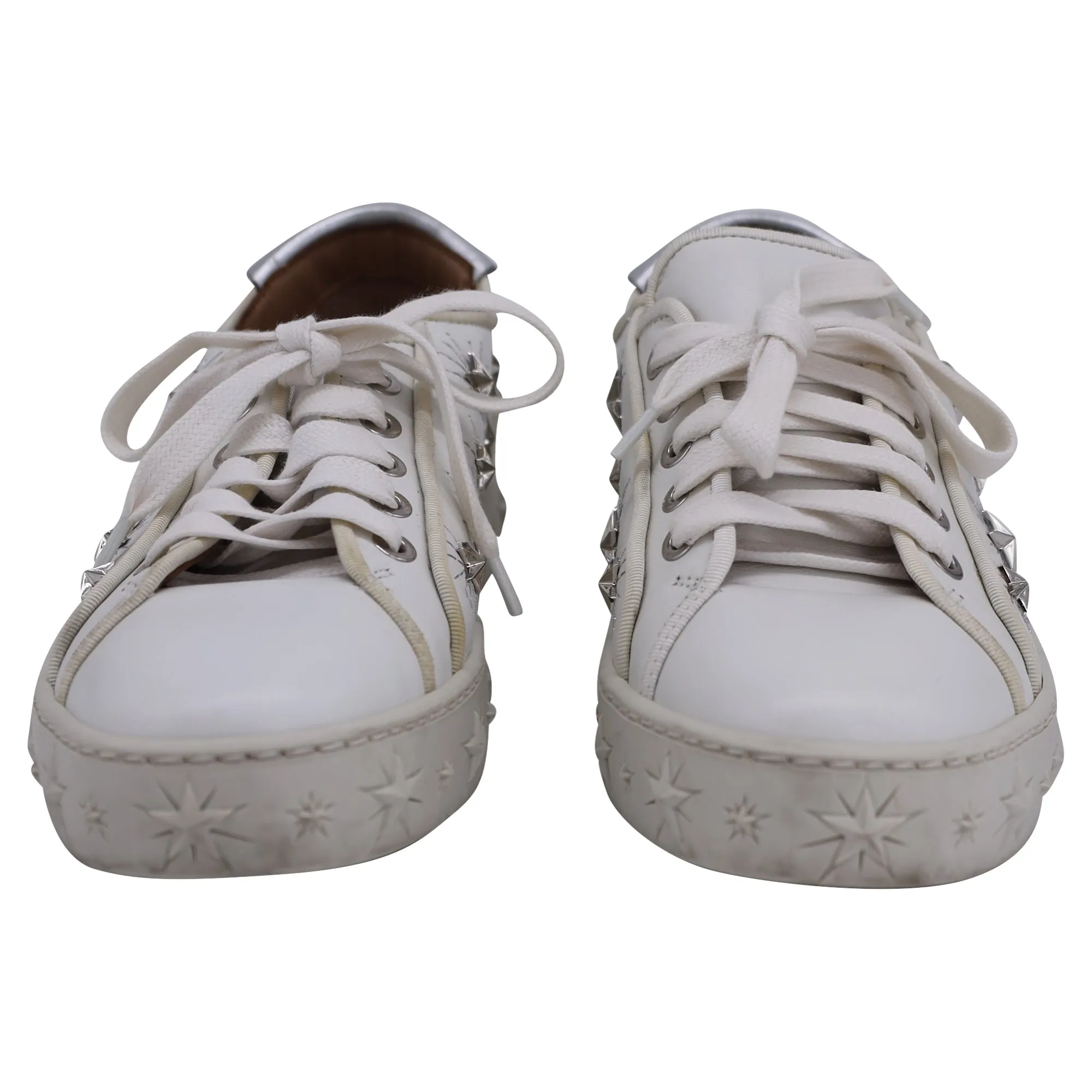 Aquazzura Cosmic Star-Stud Low-Top Trainers in White Leather