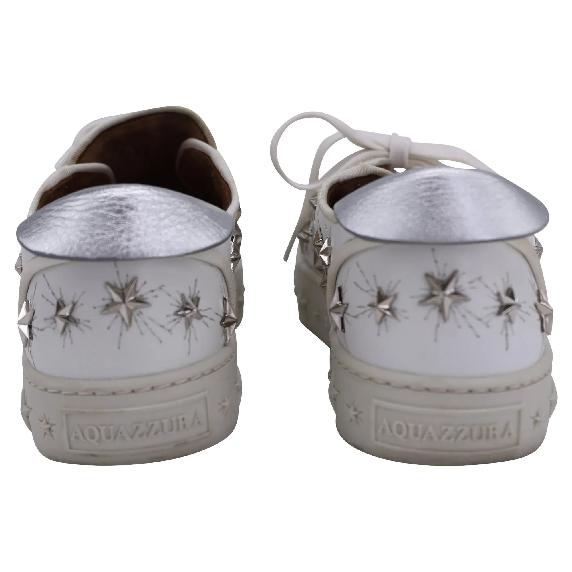 Aquazzura Cosmic Star-Stud Low-Top Trainers in White Leather
