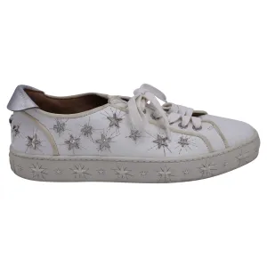 Aquazzura Cosmic Star-Stud Low-Top Trainers in White Leather
