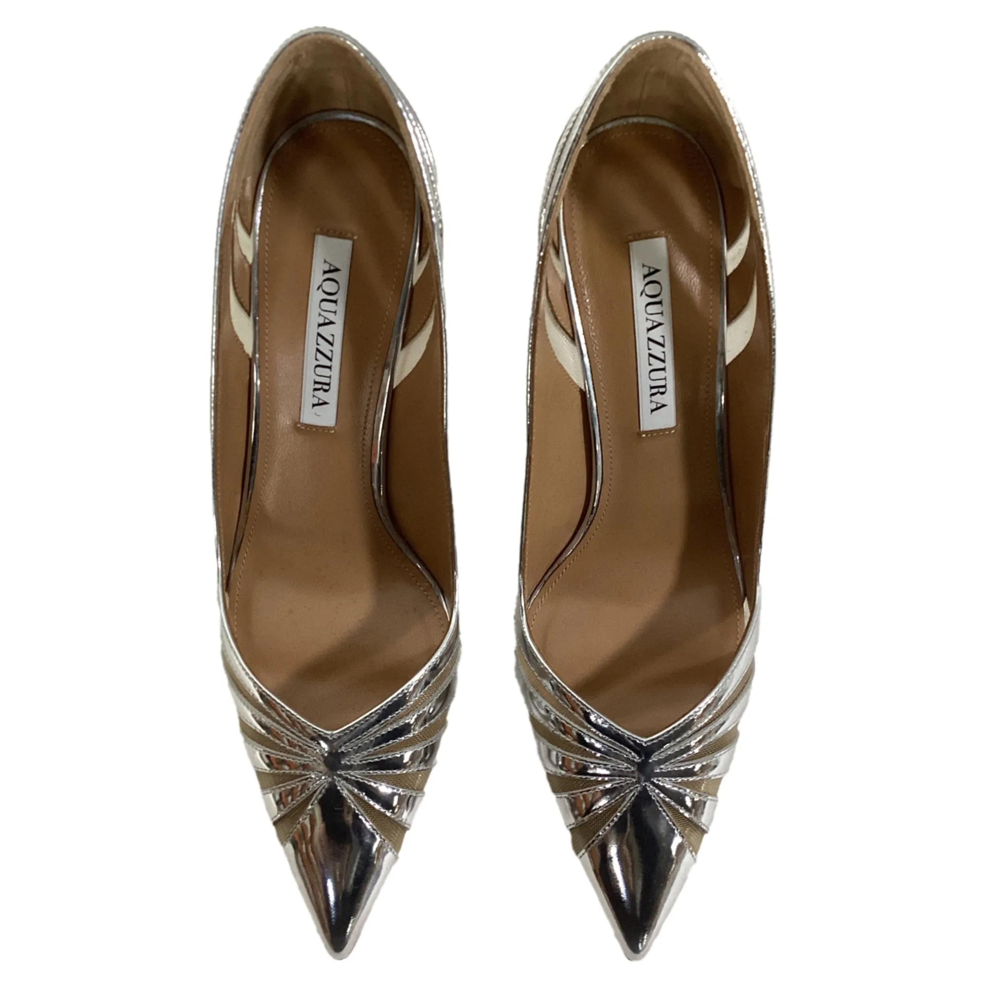 Aquazzura The Spy 90mm Pumps In Silver Patent Leather