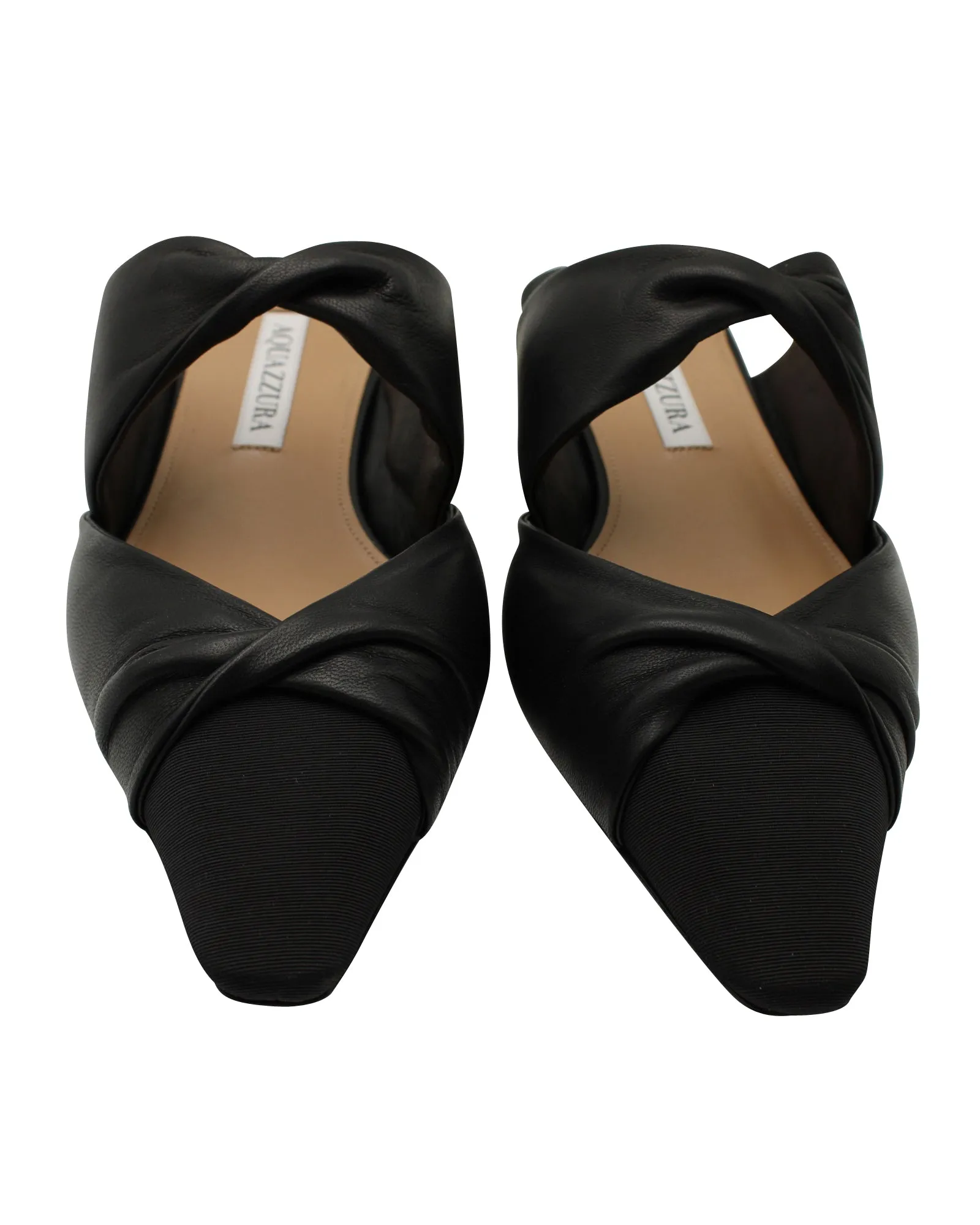Aquazzura Twist Flat mules in Black Leather