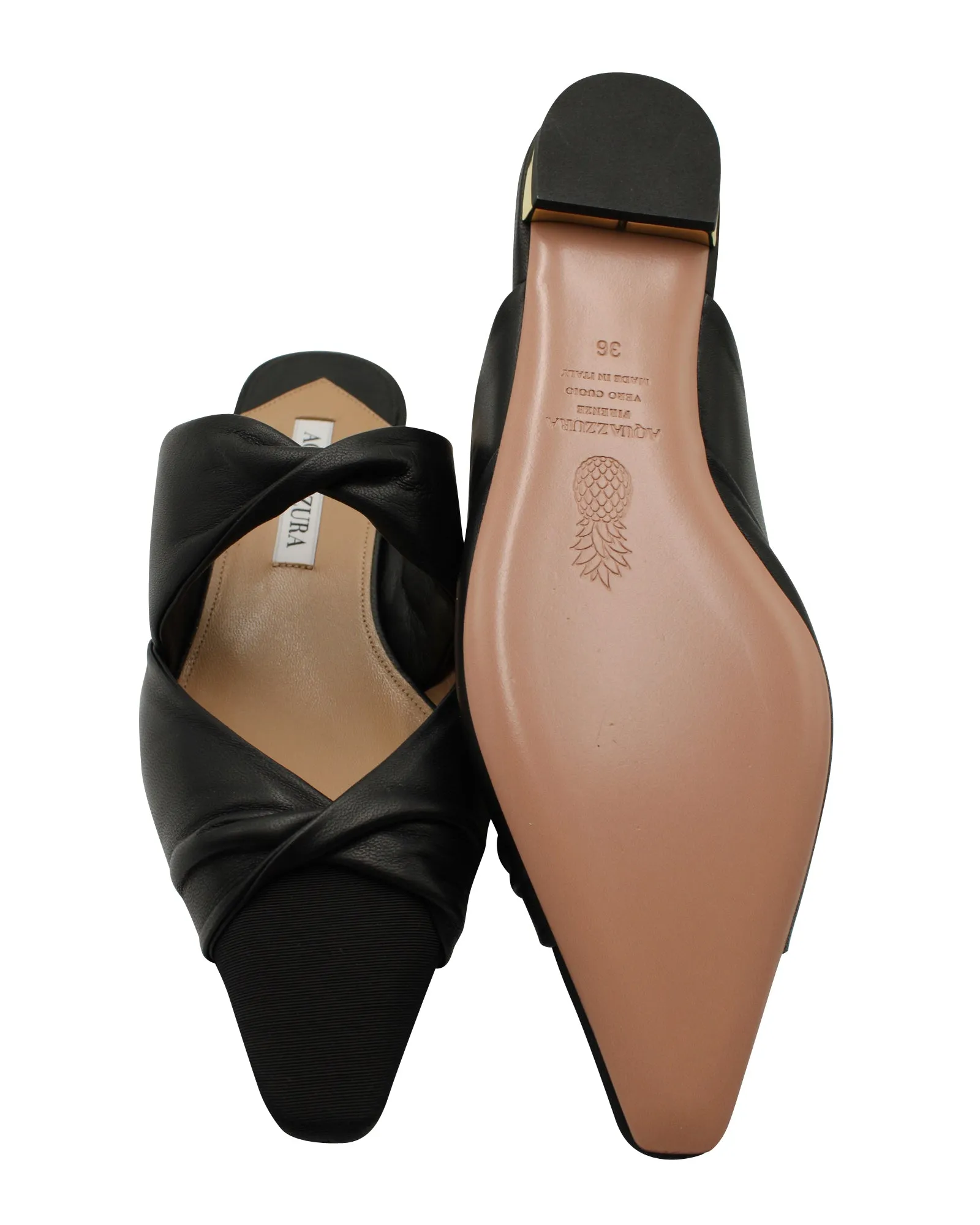 Aquazzura Twist Flat mules in Black Leather