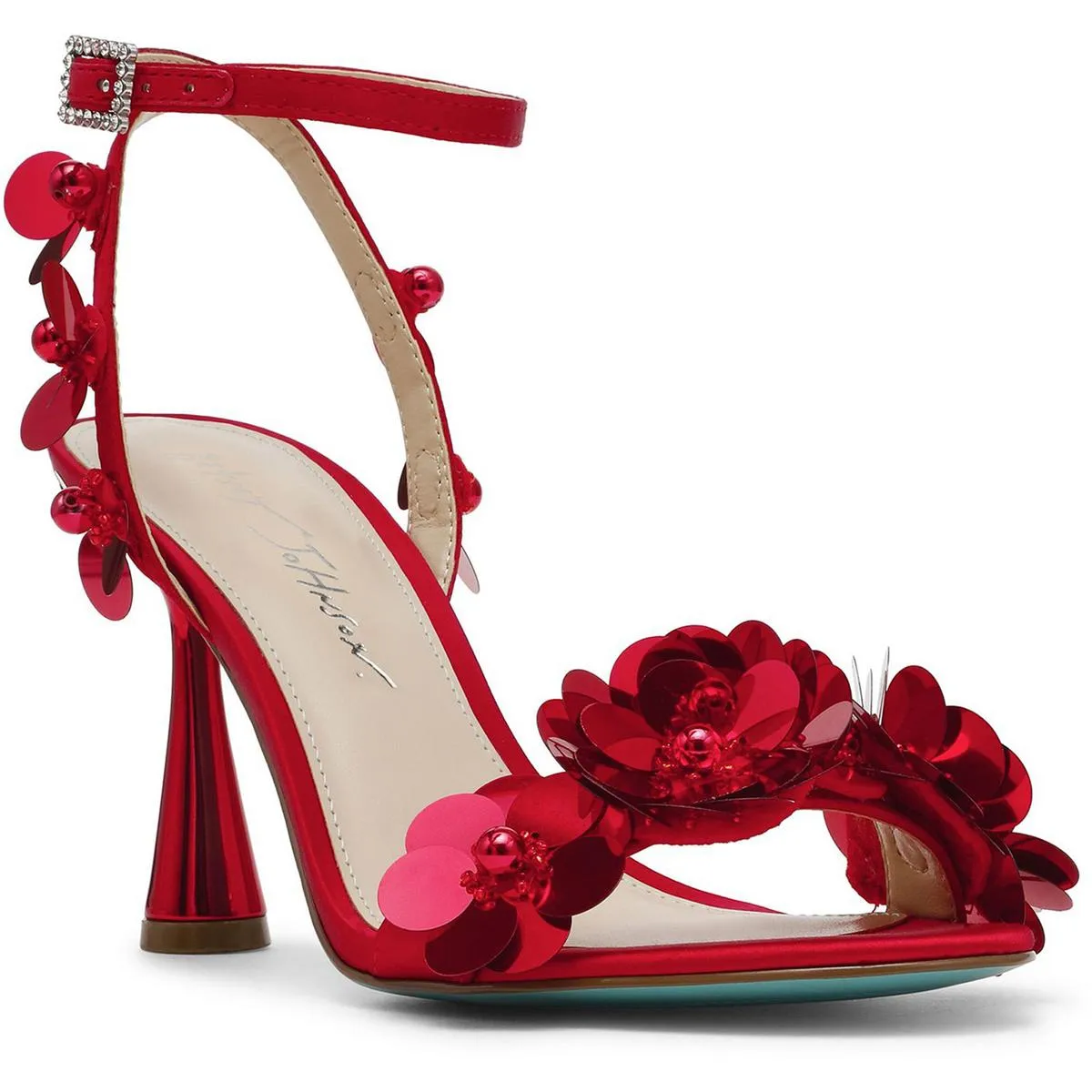 Arlo  Womens Sequined Faux Leather Ankle Strap