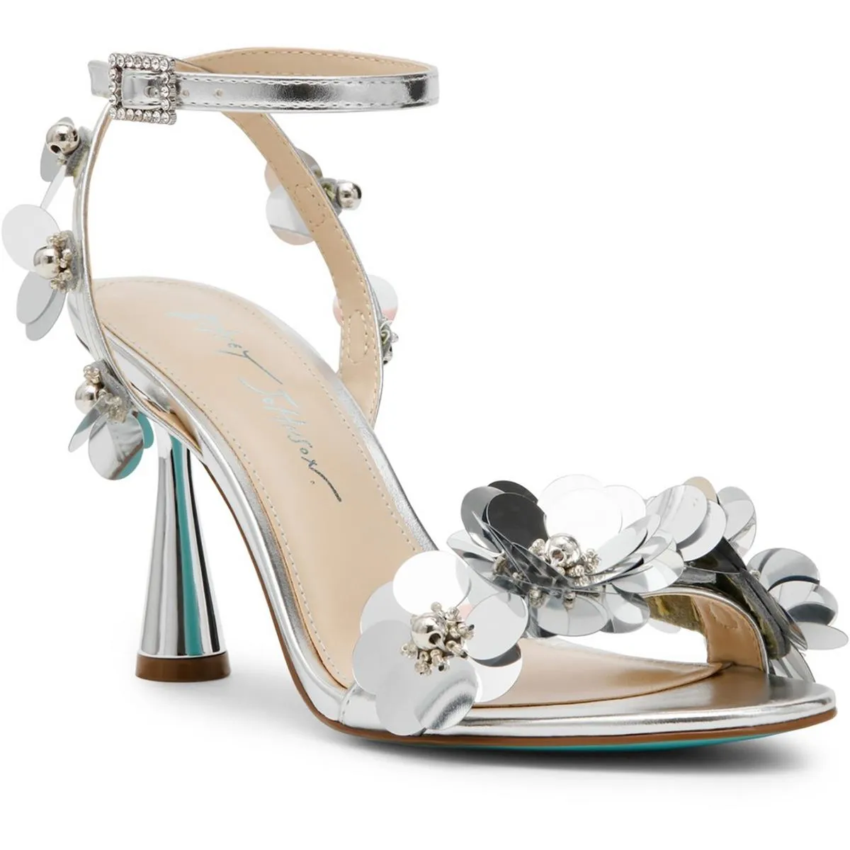 Arlo  Womens Sequined Faux Leather Ankle Strap