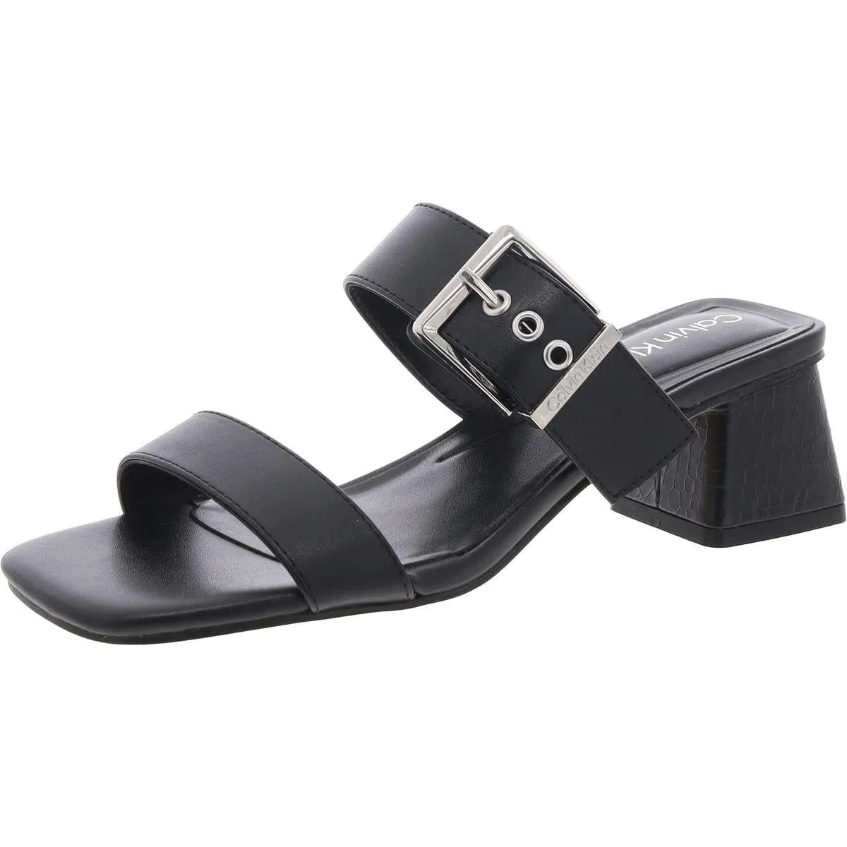 Averie  Womens Buckle Faux Leather Slide