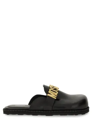 Black Leather Sandal With Logo Detail