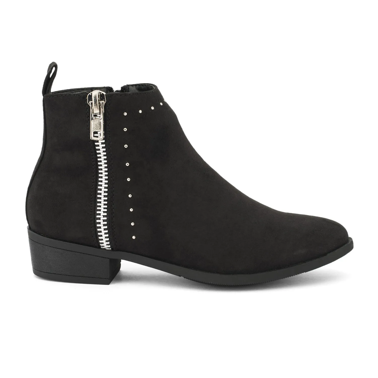 Black Suede Zip Up Stud Ankle Boots