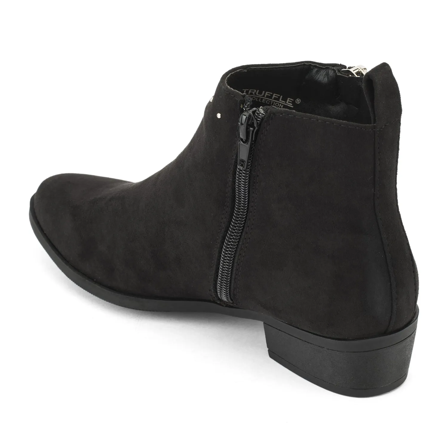 Black Suede Zip Up Stud Ankle Boots