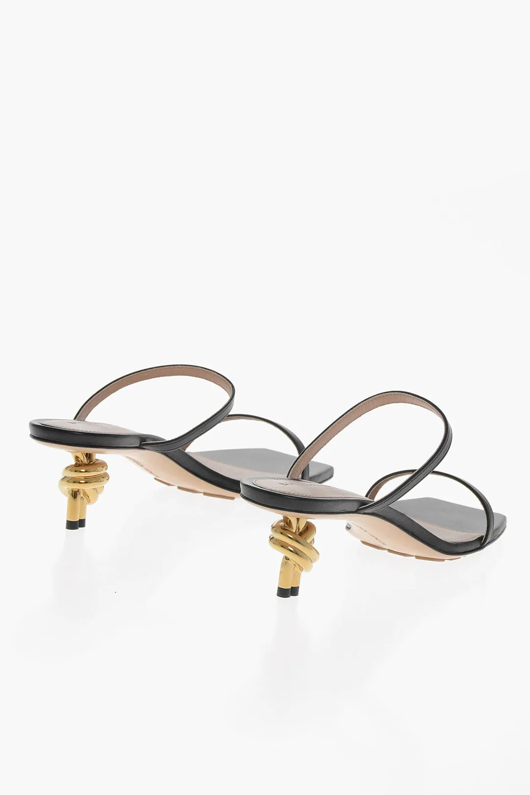 Bottega Veneta Leather Knot Sandals With Design Heel 5Cm