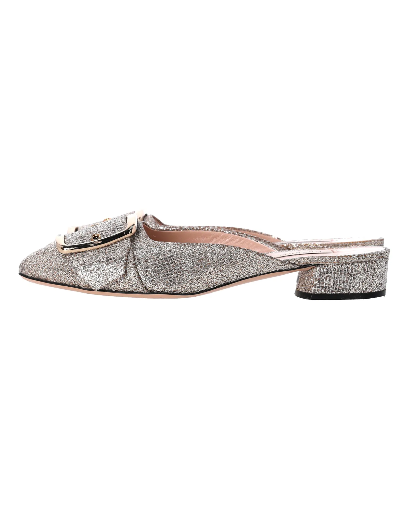 Casadei Alexa Low-Heel Mules in Gold Glitter