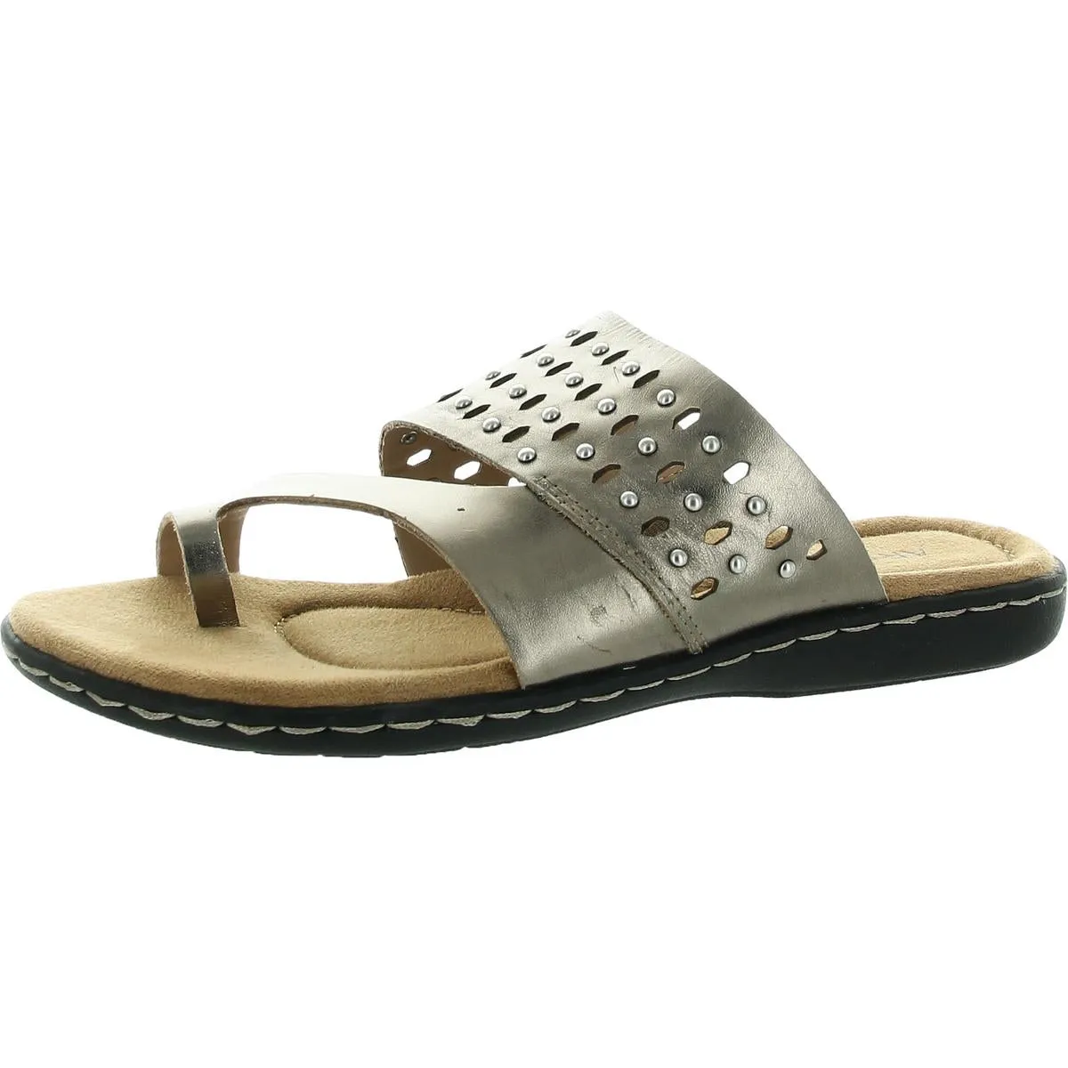 Catalina Womens Leather Toe Loop Slide Sandals