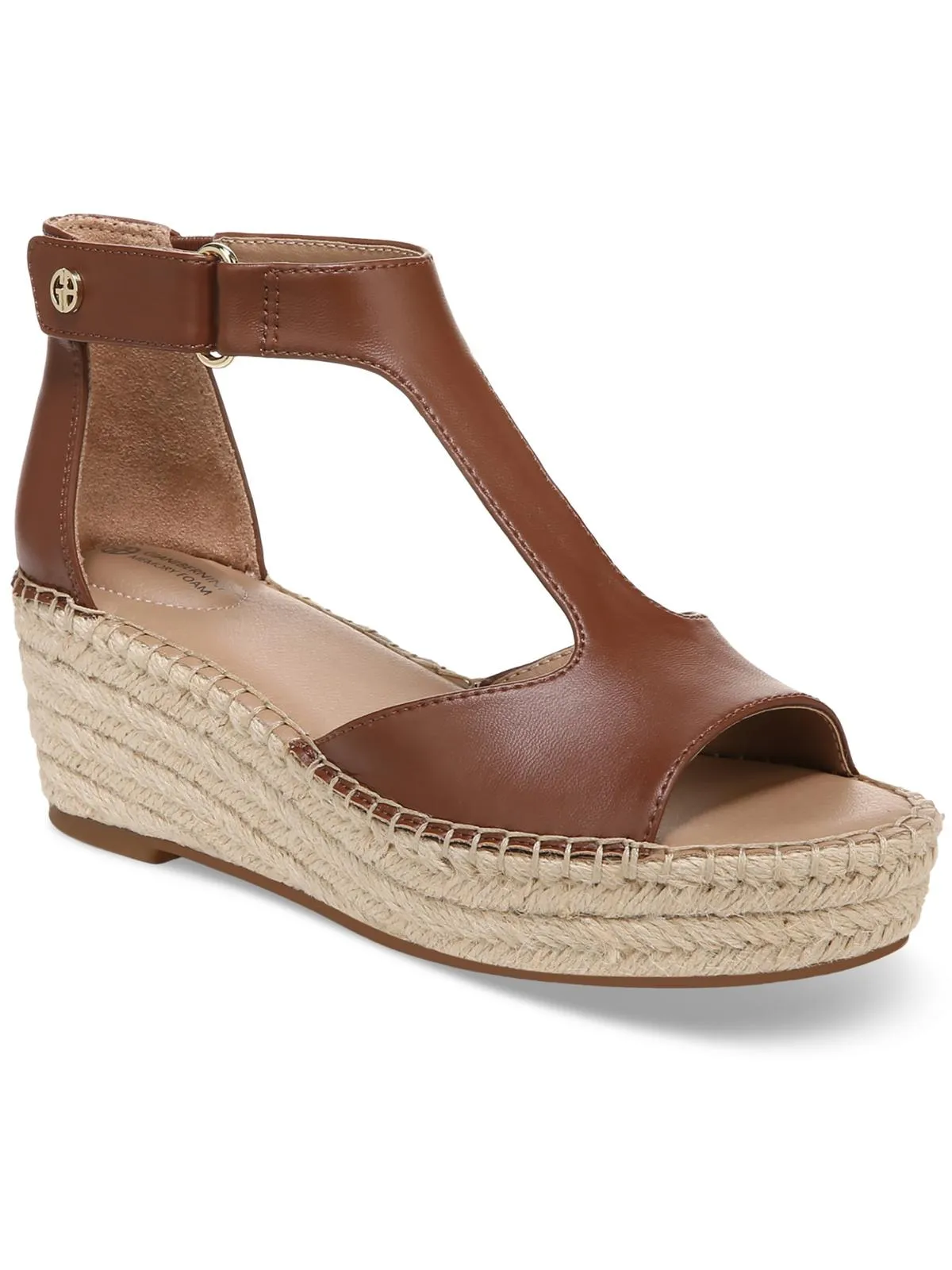 CAYLAA Womens Faux Leather Ankle Strap Wedge Sandals