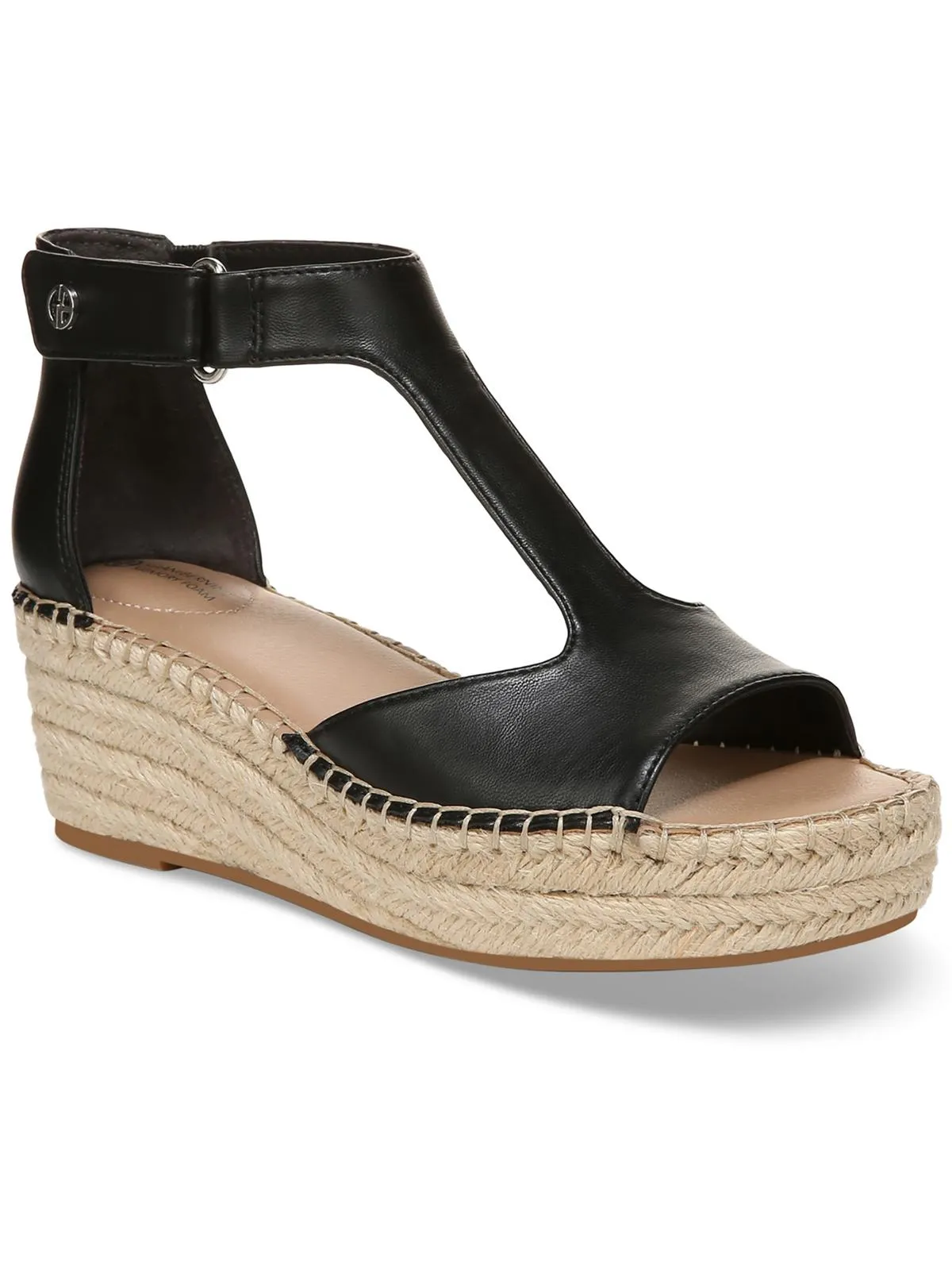 CAYLAA Womens Faux Leather Ankle Strap Wedge Sandals