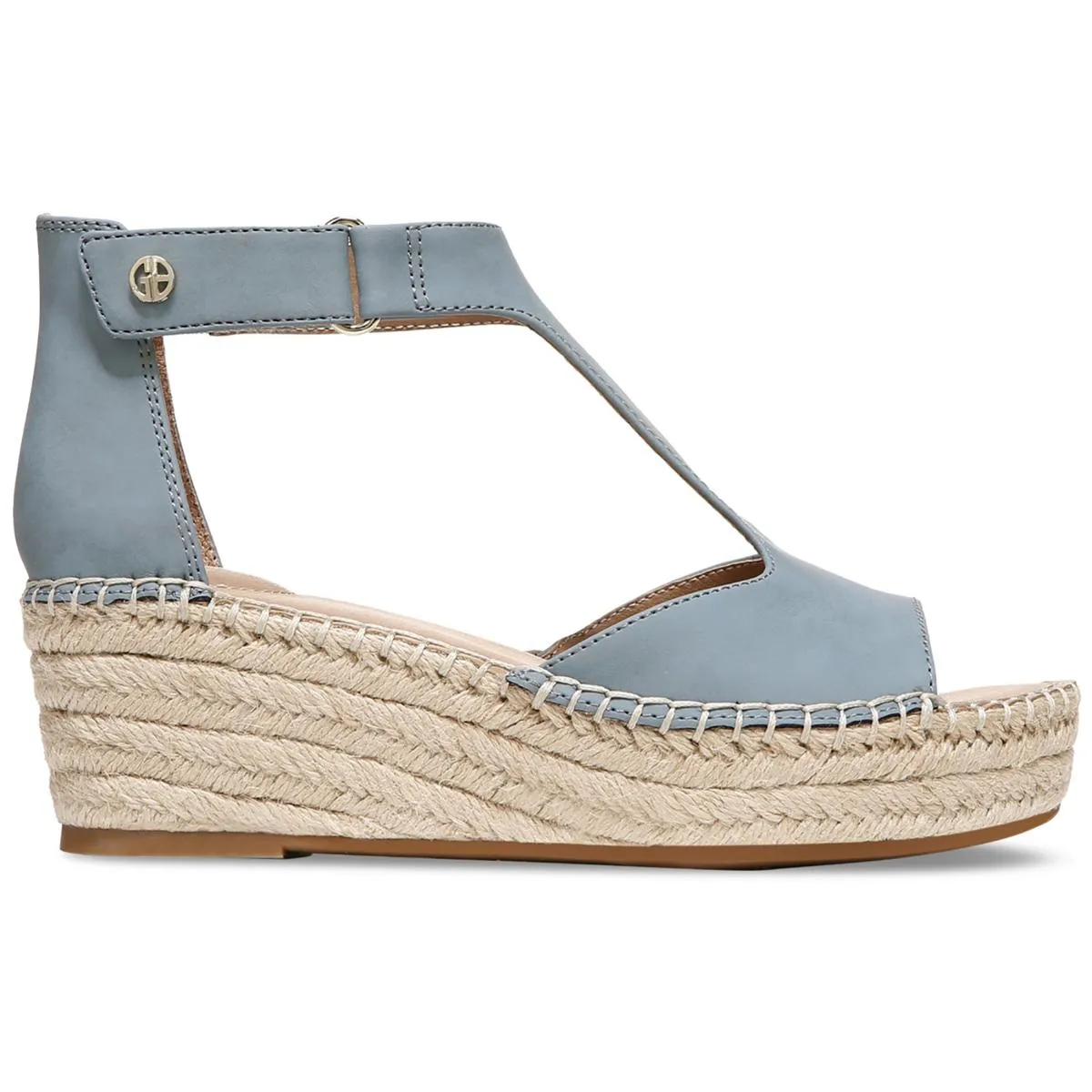 CAYLAA Womens Faux Leather Ankle Strap Wedge Sandals