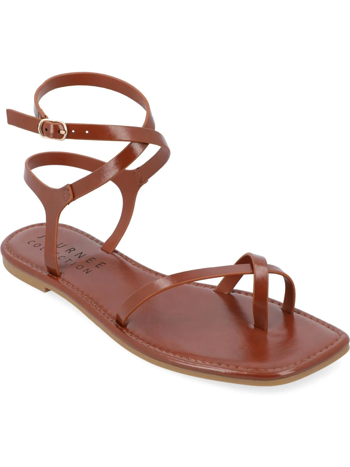 Charra Womens Faux Leather Square Toe Strappy Sandals