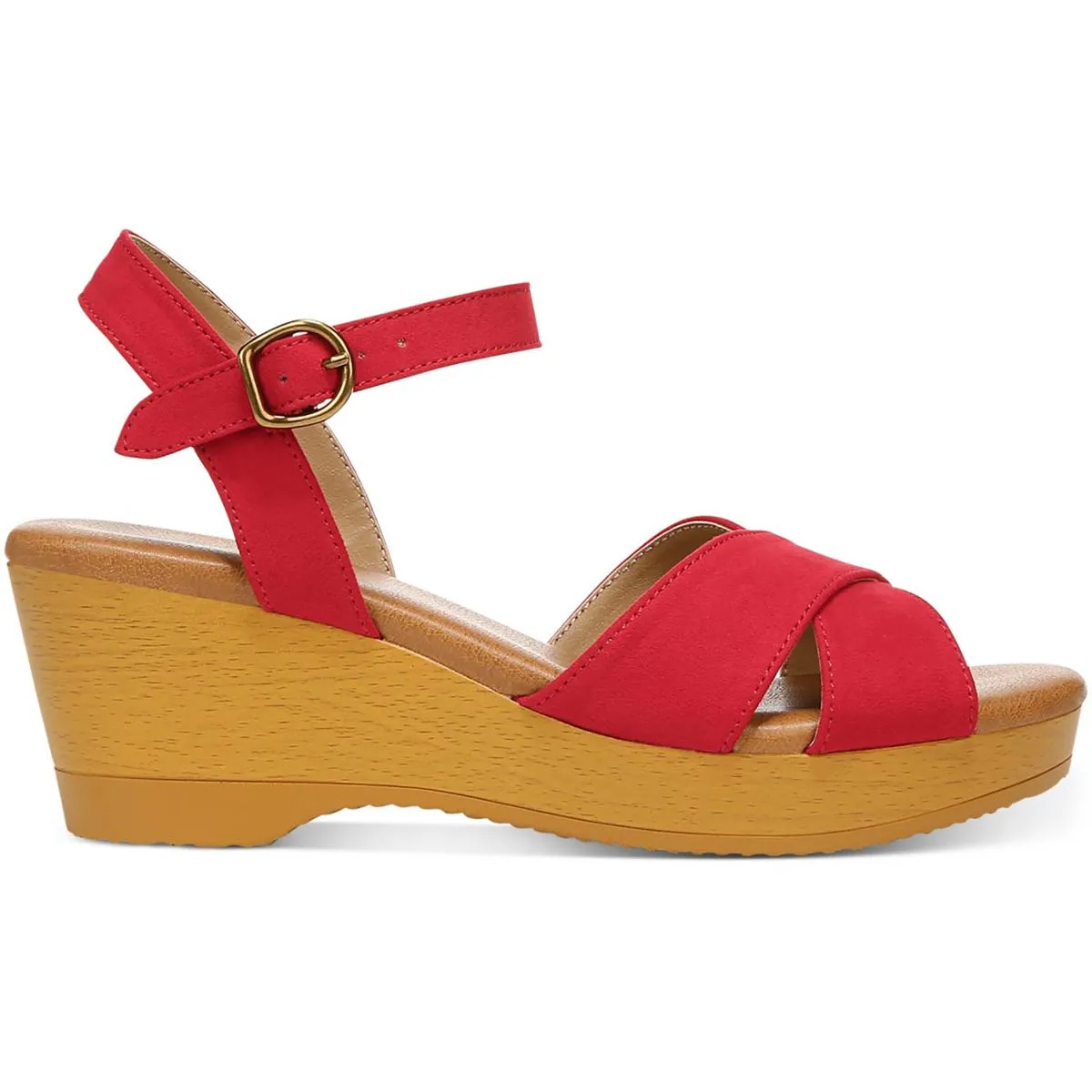 Chloe Womens Faux Leather Ankle Wedge Sandals