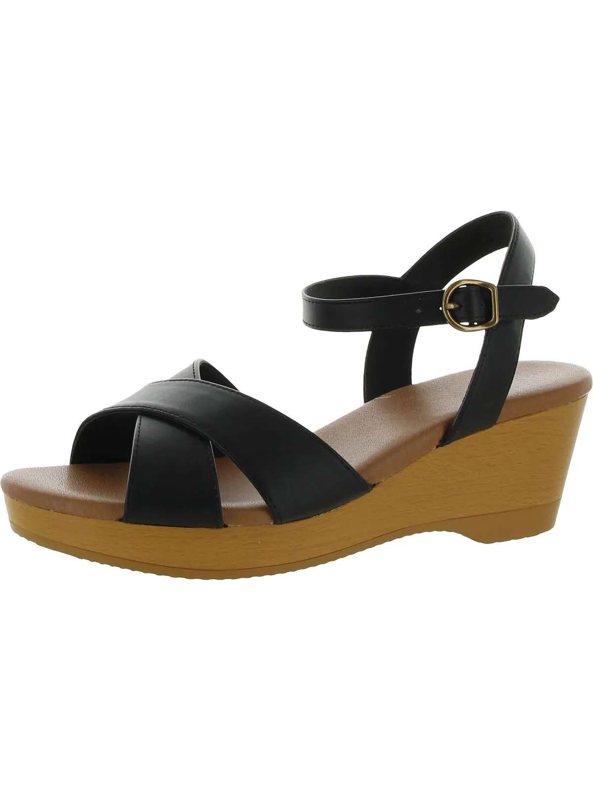 Chloe Womens Faux Leather Ankle Wedge Sandals