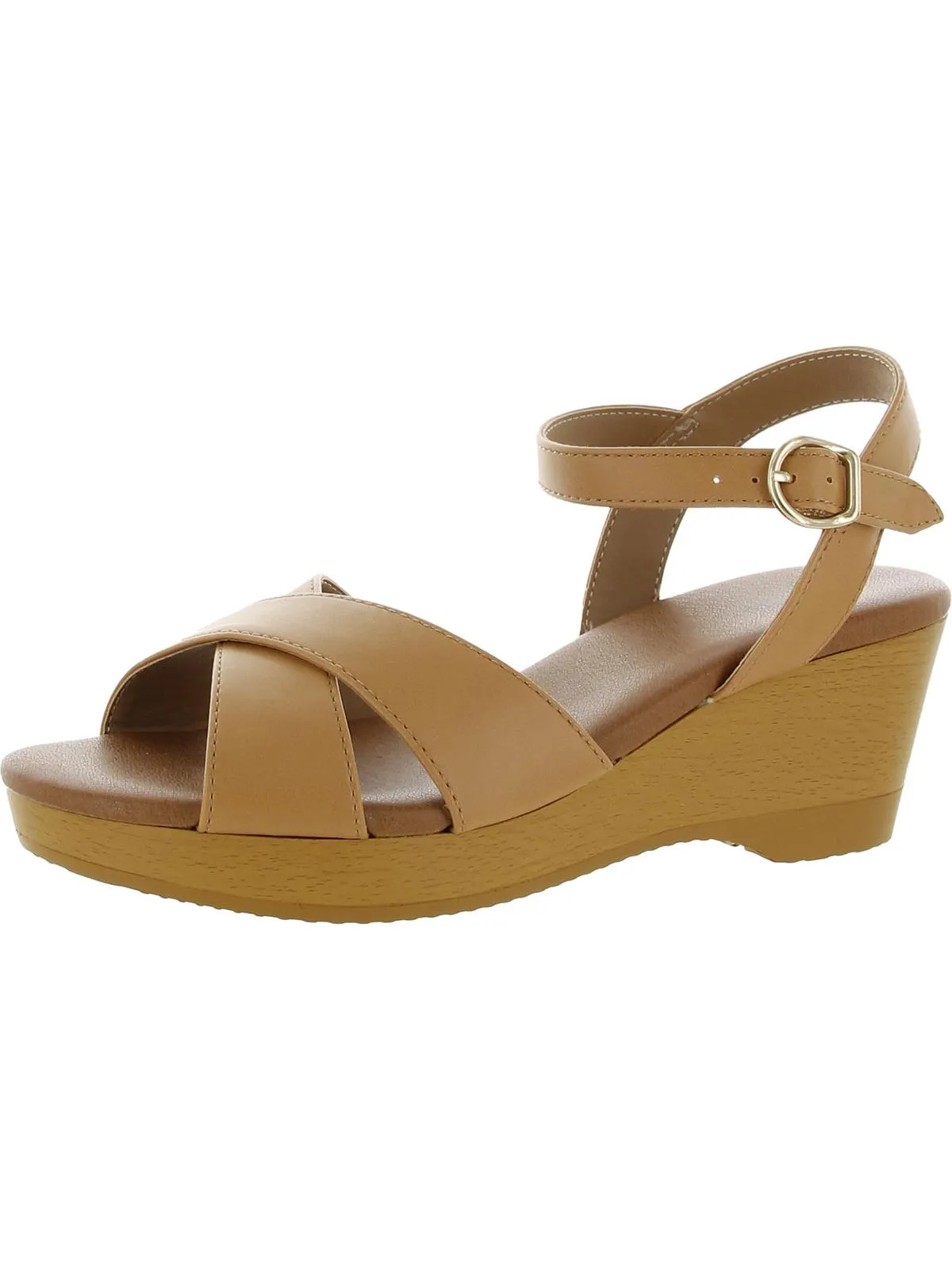 Chloe Womens Faux Leather Ankle Wedge Sandals