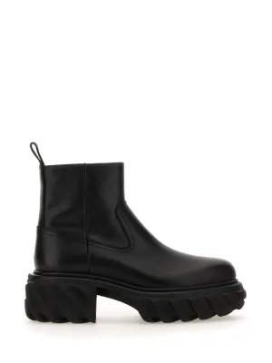 Chunky Sole Leather Boots With Elastic Side Panels