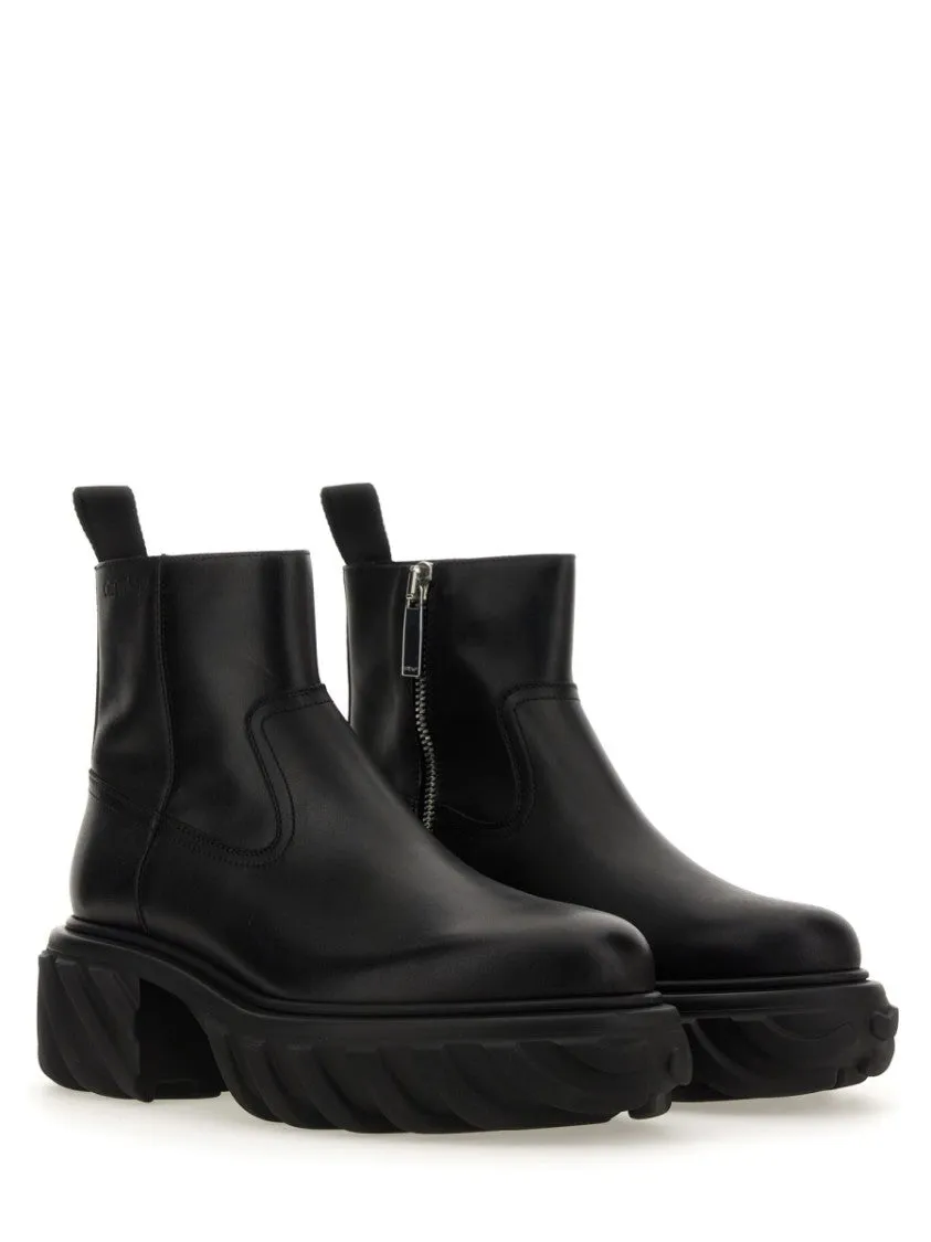 Chunky Sole Leather Boots With Elastic Side Panels