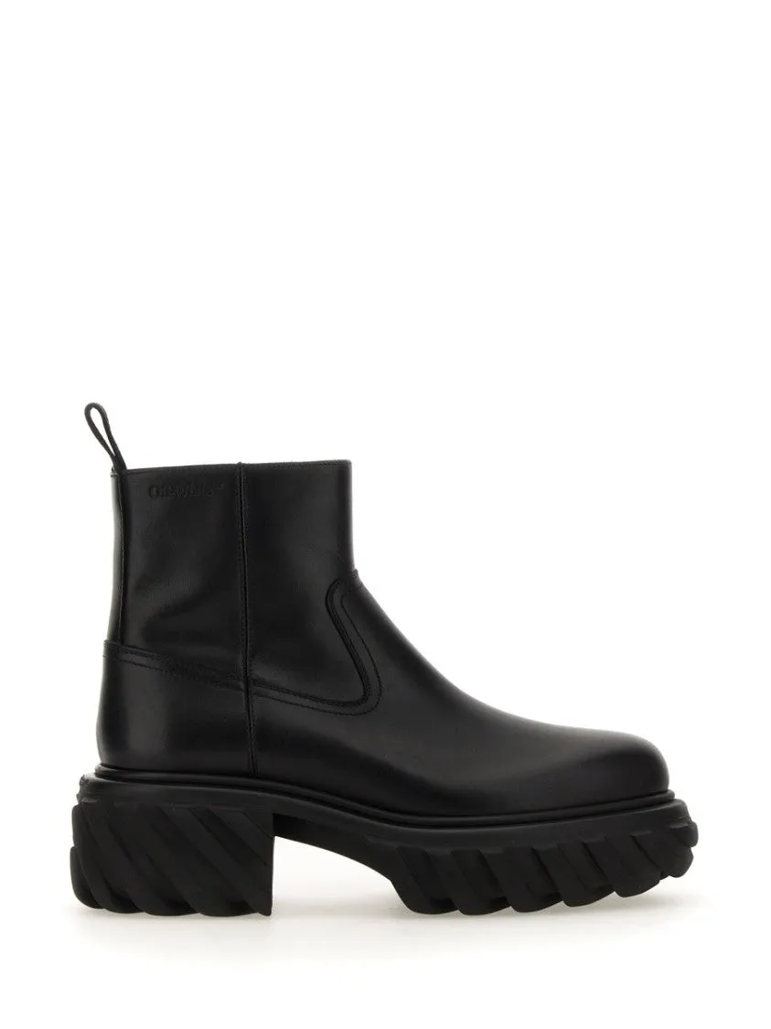 Chunky Sole Leather Boots With Elastic Side Panels