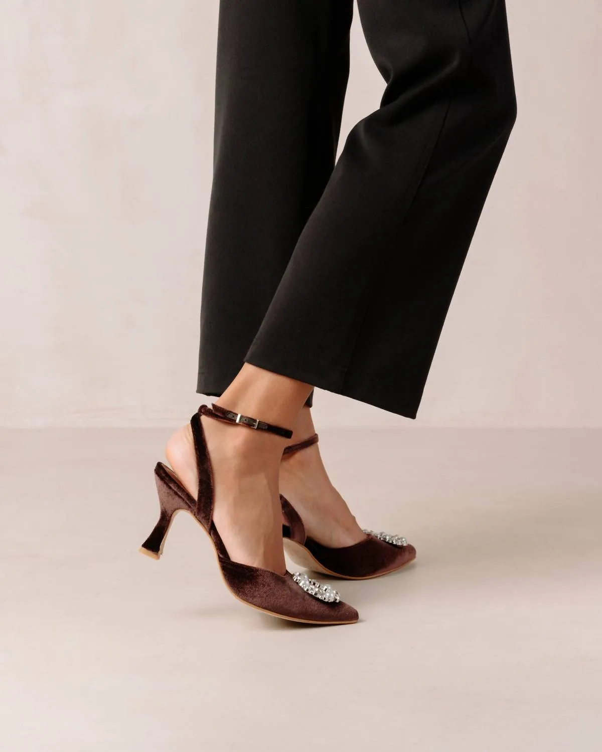 Cinderella Crystal Embellished High-Heel Pumps In Velvet Coffee Brown