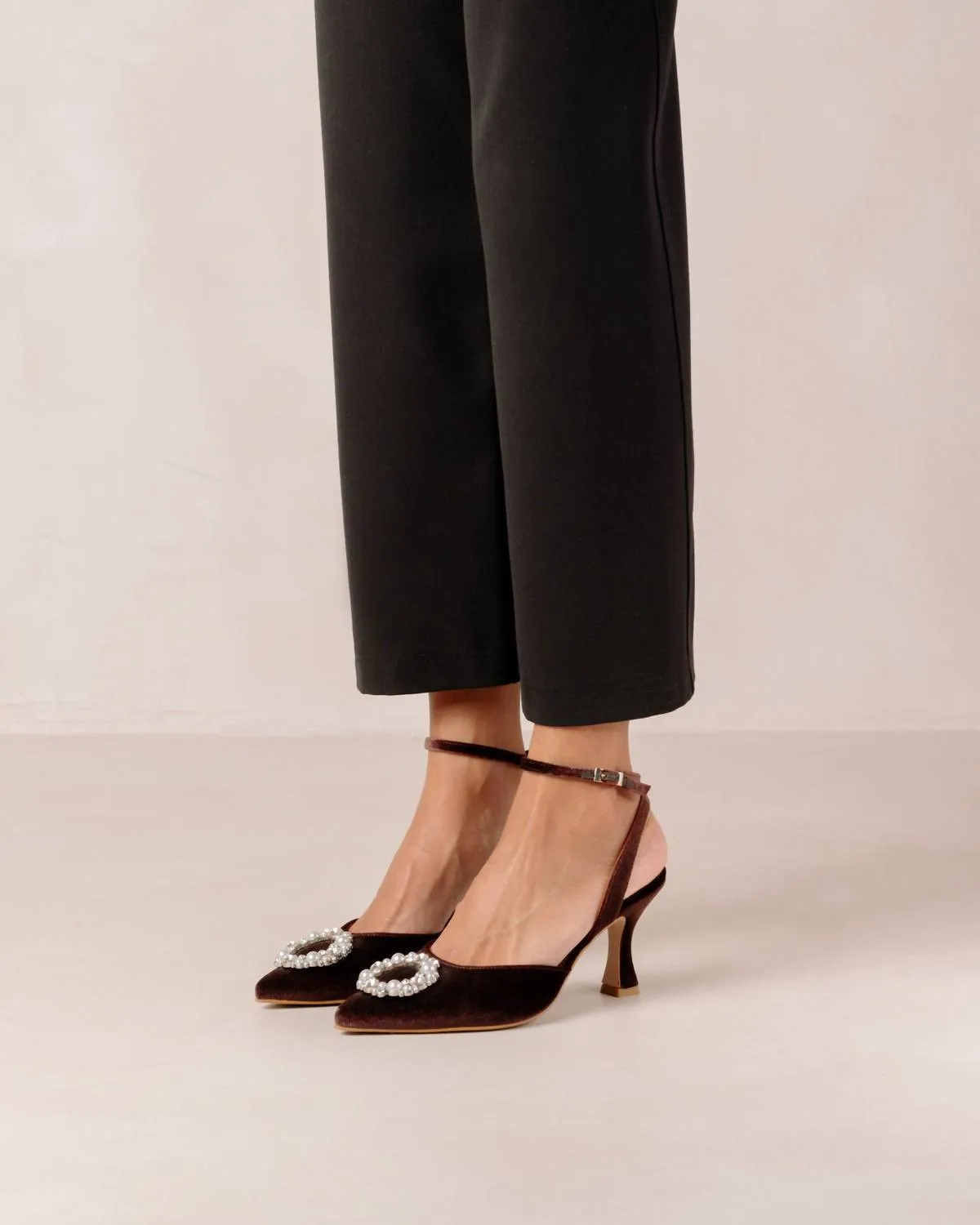 Cinderella Crystal Embellished High-Heel Pumps In Velvet Coffee Brown