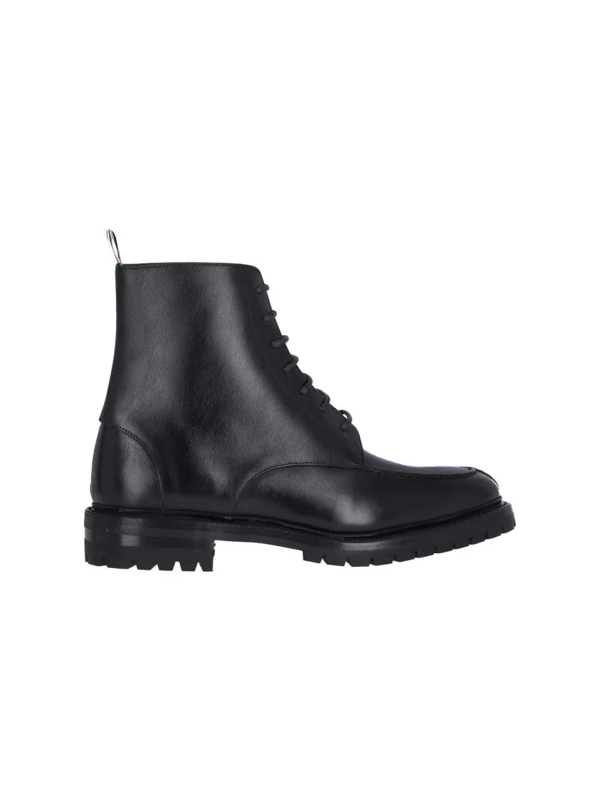Classic Commando' Black Leather Derby Boots  Black